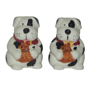 Salt & Pepper Shakers Black & White Spotted Dogs Ceramic 3.25”